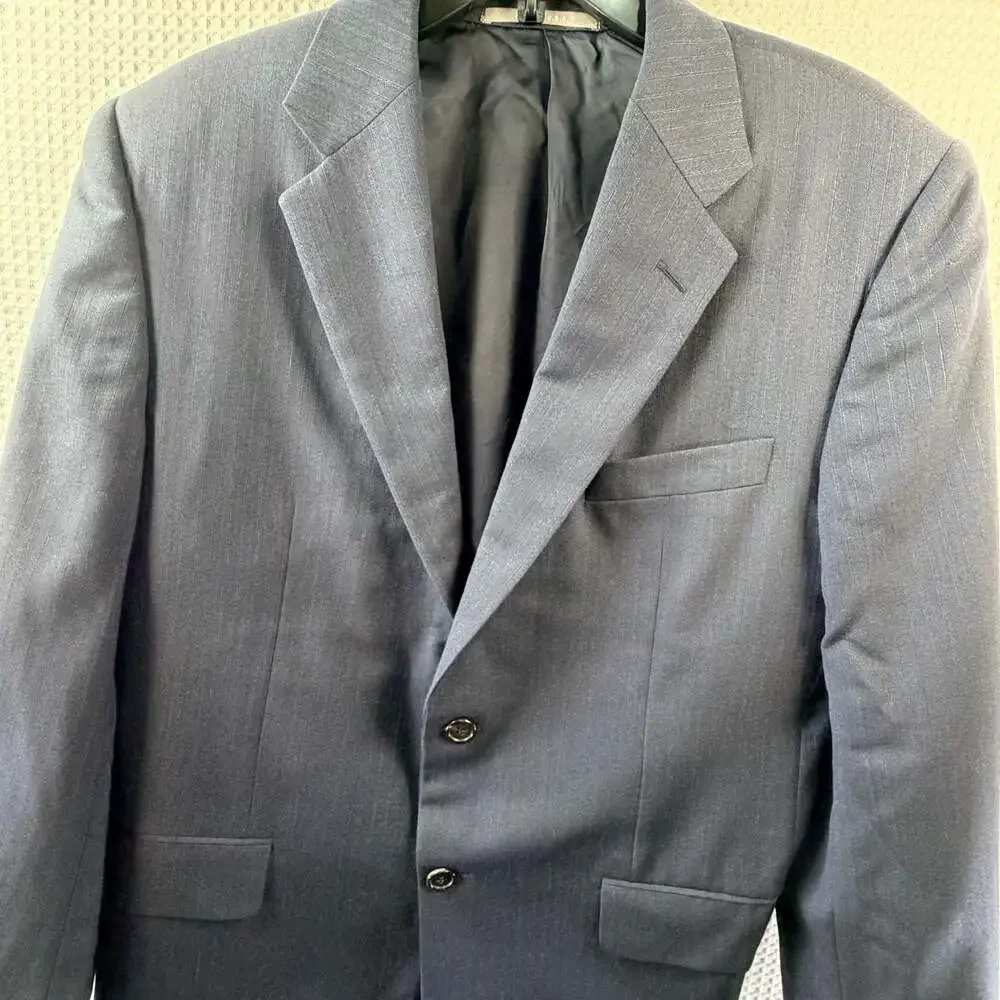 Hickey Freeman Men's Navy Blue Pinstripe Wool Suit Jacket